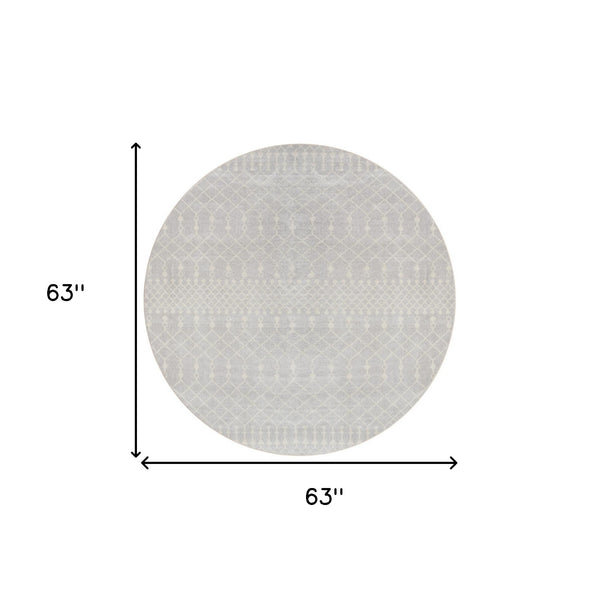 Homeroots 5' Gray Geometric Power Loom Round Rug  Polyester 572515