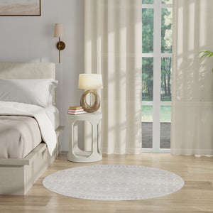 Homeroots 5' Gray Geometric Power Loom Round Rug  Polyester 572515