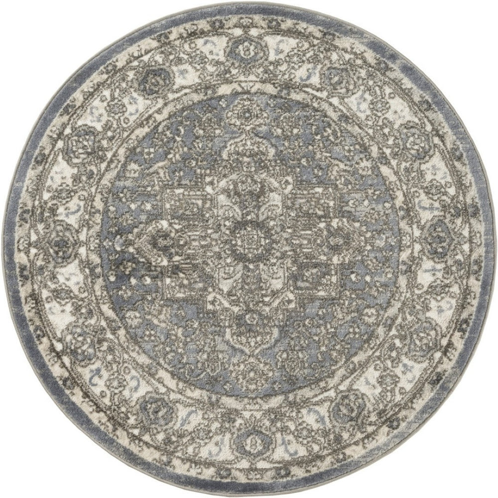 HomeRoots 8' Blue Floral Power Loom Rug - Timeless Charm and Durability for Any Room Décor, Easy Care Design 8' Round 572519