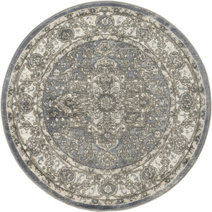 HomeRoots 8' Blue Floral Power Loom Rug - Timeless Charm and Durability for Any Room Décor, Easy Care Design 8' Round 572519