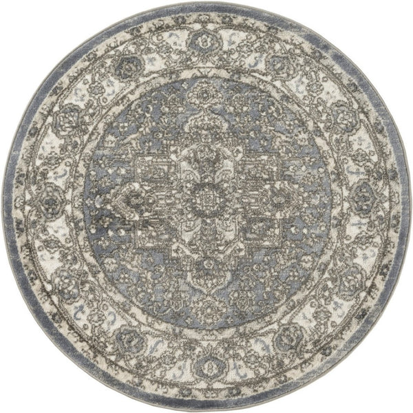 HomeRoots 8' Blue Floral Power Loom Rug - Timeless Charm and Durability for Any Room Décor, Easy Care Design 8' Round 572519