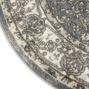 HomeRoots 8' Blue Floral Power Loom Rug - Timeless Charm and Durability for Any Room Décor, Easy Care Design 8' Round 572519