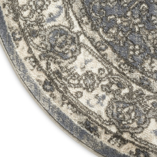 HomeRoots 8' Blue Floral Power Loom Rug - Timeless Charm and Durability for Any Room Décor, Easy Care Design 8' Round 572519
