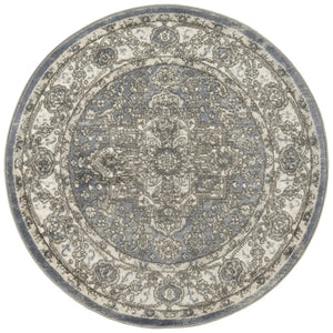 HomeRoots 8' Blue Floral Power Loom Rug - Timeless Charm and Durability for Any Room Décor, Easy Care Design 8' Round 572519