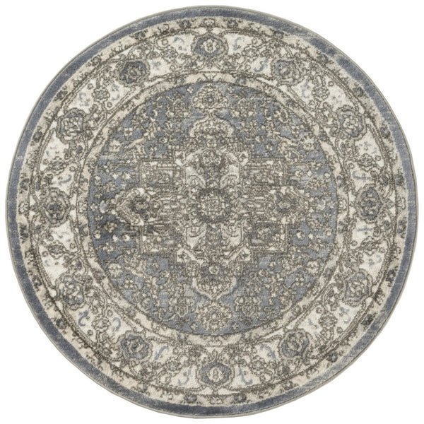 HomeRoots 8' Blue Floral Power Loom Rug - Timeless Charm and Durability for Any Room Décor, Easy Care Design 8' Round 572519