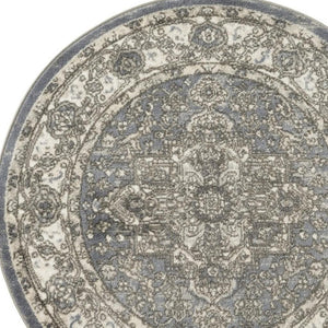 HomeRoots 8' Blue Floral Power Loom Rug - Timeless Charm and Durability for Any Room Décor, Easy Care Design 8' Round 572519