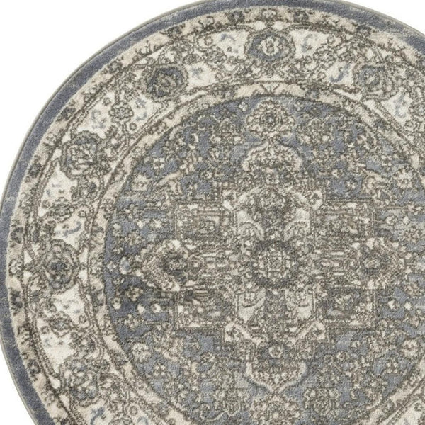 HomeRoots 8' Blue Floral Power Loom Rug - Timeless Charm and Durability for Any Room Décor, Easy Care Design 8' Round 572519