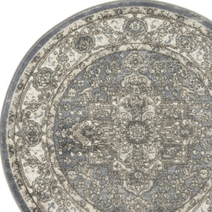 HomeRoots 8' Blue Floral Power Loom Rug - Timeless Charm and Durability for Any Room Décor, Easy Care Design 8' Round 572519