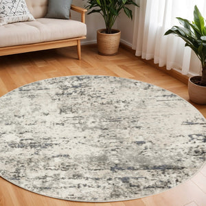 HomeRoots 8' Gray Floral Power Loom Area Rug - Stylish, Durable, and Versatile for Any Room Décor 8' Round 572520