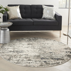 HomeRoots 8' Gray Floral Power Loom Area Rug - Stylish, Durable, and Versatile for Any Room Décor 8' Round 572520