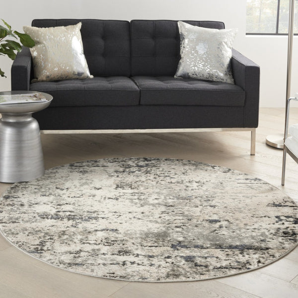 HomeRoots 8' Gray Floral Power Loom Area Rug - Stylish, Durable, and Versatile for Any Room Décor 8' Round 572520