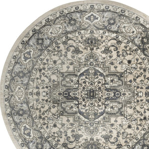 HomeRoots 8' Blue Floral Power Loom Round Rug - Timeless Charm, Durable Design for Any Space, Easy Maintenance 572521