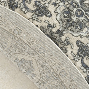 HomeRoots 8' Blue Floral Power Loom Round Rug - Timeless Charm, Durable Design for Any Space, Easy Maintenance 572521