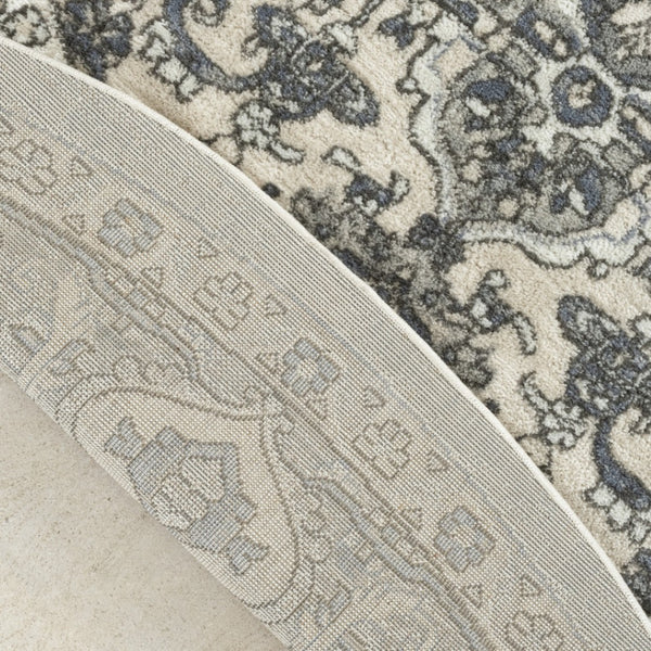 HomeRoots 8' Blue Floral Power Loom Round Rug - Timeless Charm, Durable Design for Any Space, Easy Maintenance 572521