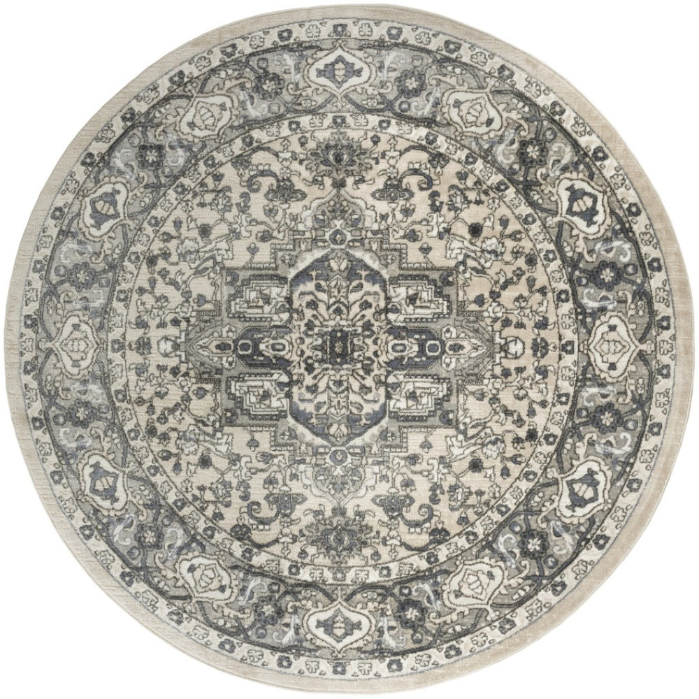 HomeRoots 8' Blue Floral Power Loom Round Rug - Timeless Charm, Durable Design for Any Space, Easy Maintenance 572521
