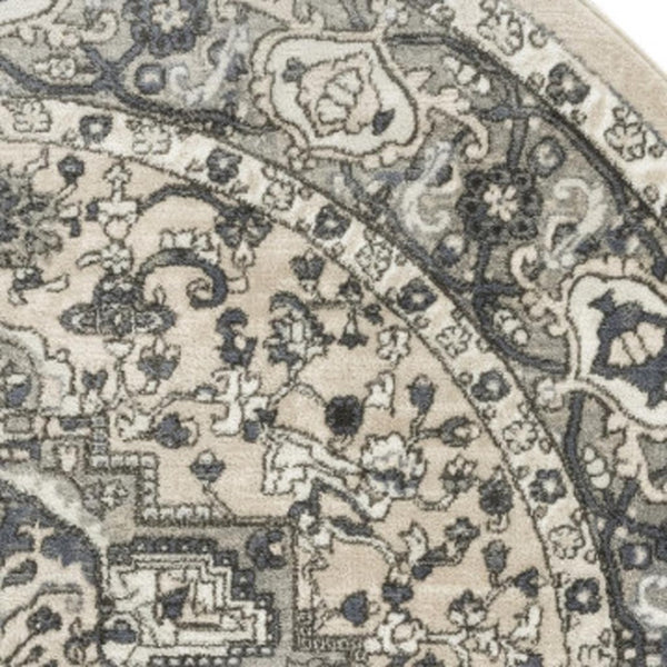 HomeRoots 8' Blue Floral Power Loom Round Rug - Timeless Charm, Durable Design for Any Space, Easy Maintenance 572521