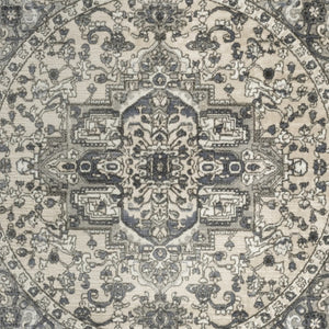 HomeRoots 8' Blue Floral Power Loom Round Rug - Timeless Charm, Durable Design for Any Space, Easy Maintenance 572521