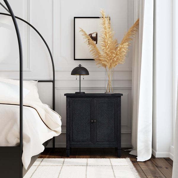 Butler Specialty Flagstaff 2-door Cane Cabinet With Elegant Washed Finish And Bronze Hardware For Stylish Storage Black Mindi Wood,Mindi Veneer,Mdf 5725432-butler