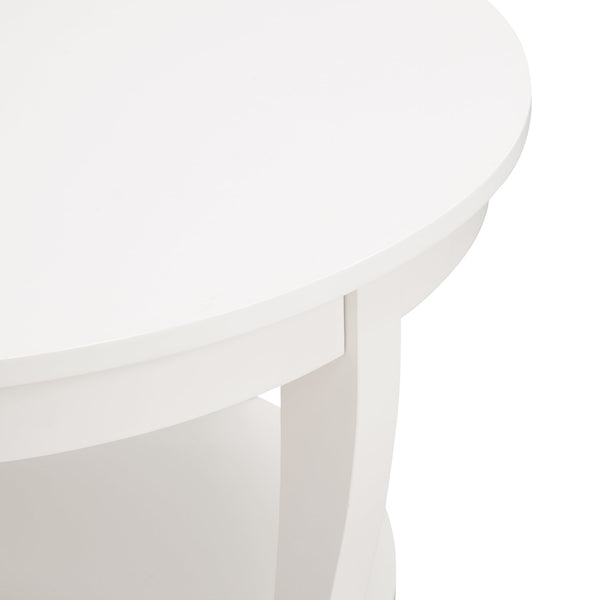 English Elm Traditional Round Coffee Table with Open Shelf, 2-Tier Solid Wood Accent Table for Small Spaces White W1693P216918