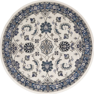 HomeRoots 8' Elegant Ivory and Blue Round Floral Rug - Perfect for Indoor/Outdoor Spaces, Easy Care & Stylish Design 572565
