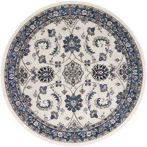 HomeRoots 8' Elegant Ivory and Blue Round Floral Rug - Perfect for Indoor/Outdoor Spaces, Easy Care & Stylish Design 572565