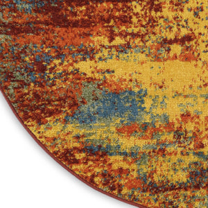 HomeRoots 8' Flame Round Abstract Area Rug - Modern Indoor/Outdoor Design, Stain-Resistant & Easy to Clean 572566