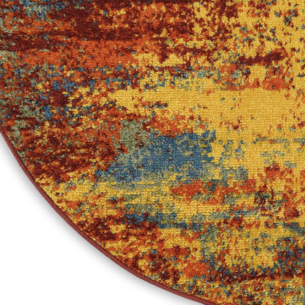 HomeRoots 8' Flame Round Abstract Area Rug - Modern Indoor/Outdoor Design, Stain-Resistant & Easy to Clean 572566