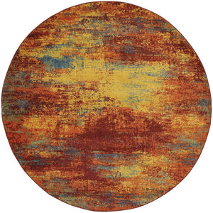 HomeRoots 8' Flame Round Abstract Area Rug - Modern Indoor/Outdoor Design, Stain-Resistant & Easy to Clean 572566