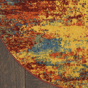 HomeRoots 8' Flame Round Abstract Area Rug - Modern Indoor/Outdoor Design, Stain-Resistant & Easy to Clean 572566