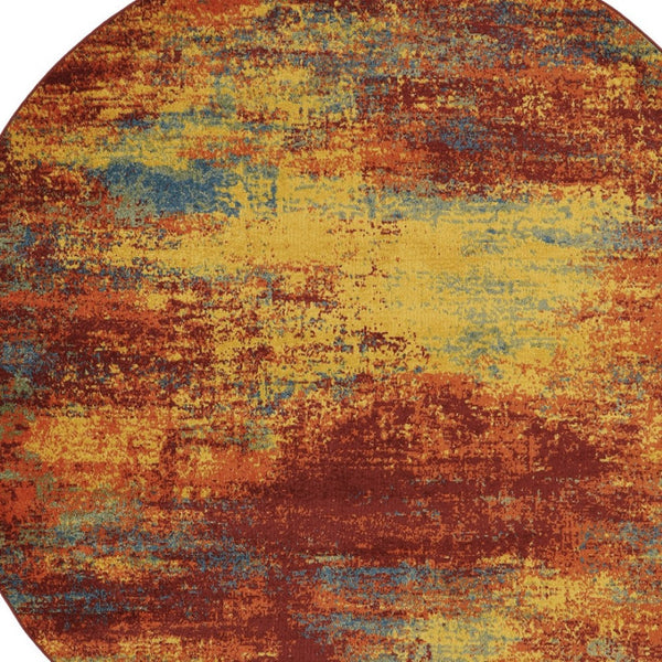 HomeRoots 8' Flame Round Abstract Area Rug - Modern Indoor/Outdoor Design, Stain-Resistant & Easy to Clean 572566