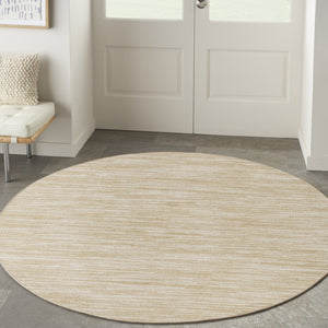 HomeRoots 8' Ivory and Gold Round Abstract Area Rug – Stylish, Durable, Indoor Outdoor Carpet for Any Space 572568