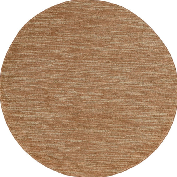 HomeRoots 8' Round Rust Abstract Area Rug - Stylish Indoor/Outdoor Geometric Design for Modern Spaces 572569