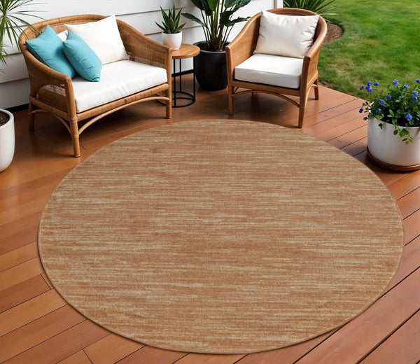 HomeRoots 8' Round Rust Abstract Area Rug - Stylish Indoor/Outdoor Geometric Design for Modern Spaces 572569