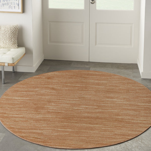 HomeRoots 8' Round Rust Abstract Area Rug - Stylish Indoor/Outdoor Geometric Design for Modern Spaces 572569