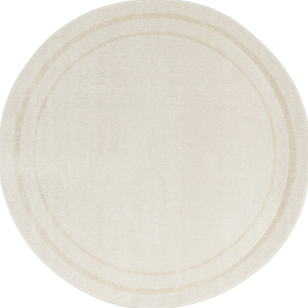 HomeRoots 8' Ivory and Gold Round Rug - Stylish Indoor/Outdoor Area Rug with Geometric Design & Easy Care 572570