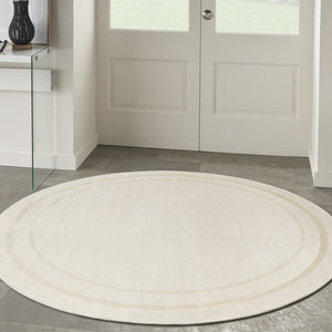 HomeRoots 8' Ivory and Gold Round Rug - Stylish Indoor/Outdoor Area Rug with Geometric Design & Easy Care 572570