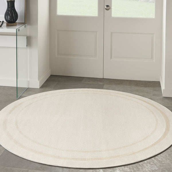 HomeRoots 8' Ivory and Gold Round Rug - Stylish Indoor/Outdoor Area Rug with Geometric Design & Easy Care 572570