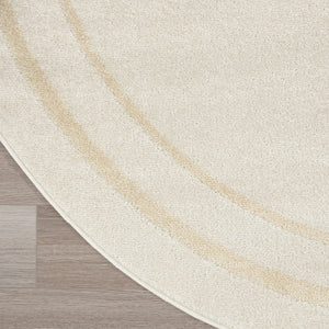 HomeRoots 8' Ivory and Gold Round Rug - Stylish Indoor/Outdoor Area Rug with Geometric Design & Easy Care 572570