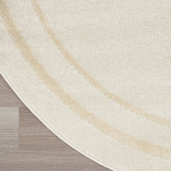 HomeRoots 8' Ivory and Gold Round Rug - Stylish Indoor/Outdoor Area Rug with Geometric Design & Easy Care 572570