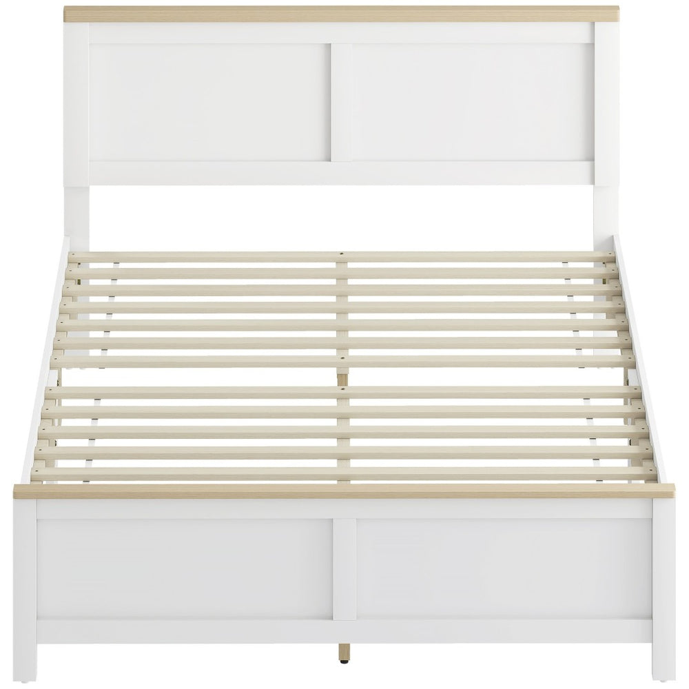 English Elm White Full Platform Bed with Tall Headboard for Minimalist Scandinavian Bedrooms T3971P405297