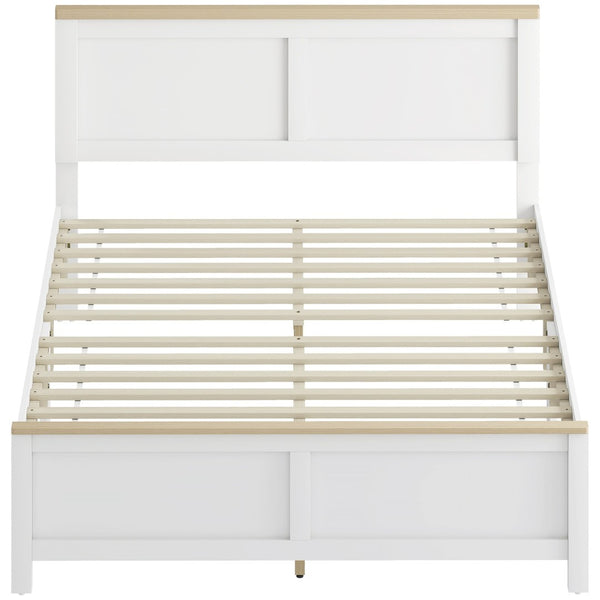English Elm White Full Platform Bed with Tall Headboard for Minimalist Scandinavian Bedrooms T3971P405297