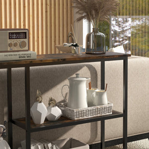 English Elm HOMCOM 39" Console Table with 2 Shelves, Steel Frame Entryway Sofa Table, Narrow Modern Brown W2225P229241