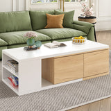 47.2''-57''W Extendable Coffee Table with 2 Storage Drawers, Dual-Tone Wood Center Table, Hidden Storage Sofa Table, White