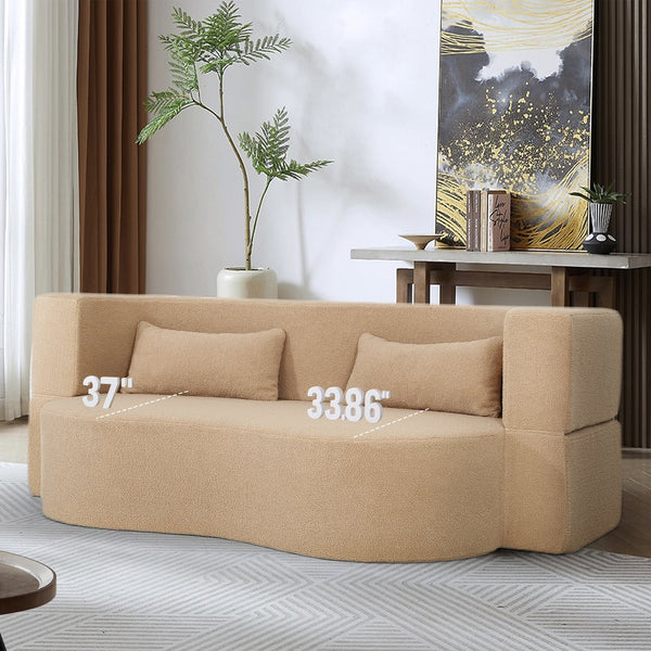 English Elm 2-in-1 Convertible Sofa Bed - Full Size Folding Loveseat with Plush Teddy Fabric, No Assembly Needed Apricot W3163P322892