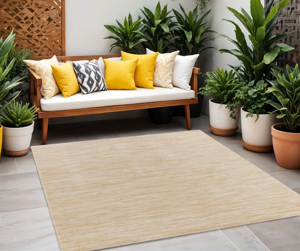 HomeRoots 7' Ivory and Gold Geometric Area Rug - Stylish, Durable Design for Indoor and Outdoor Spaces 572652