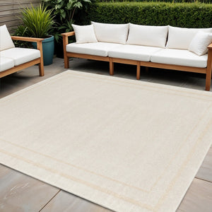 HomeRoots 7' Ivory and Gold Square Area Rug - Stylish Indoor/Outdoor Design, Low Maintenance & Durable Quality 572654