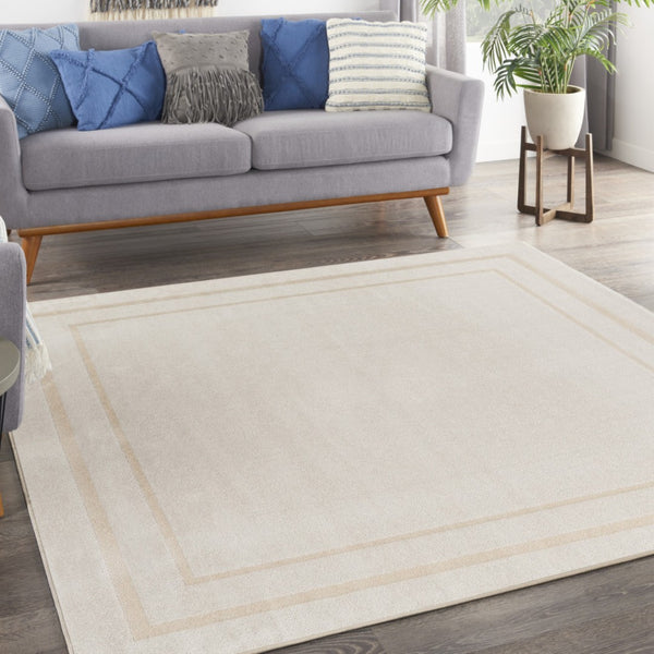 HomeRoots 7' Ivory and Gold Square Area Rug - Stylish Indoor/Outdoor Design, Low Maintenance & Durable Quality 572654