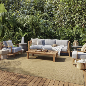 HomeRoots 8' Geometric Tan Indoor Outdoor Area Rug - Durable, Low-Profile Design for Versatile Home & Patio Use 572670
