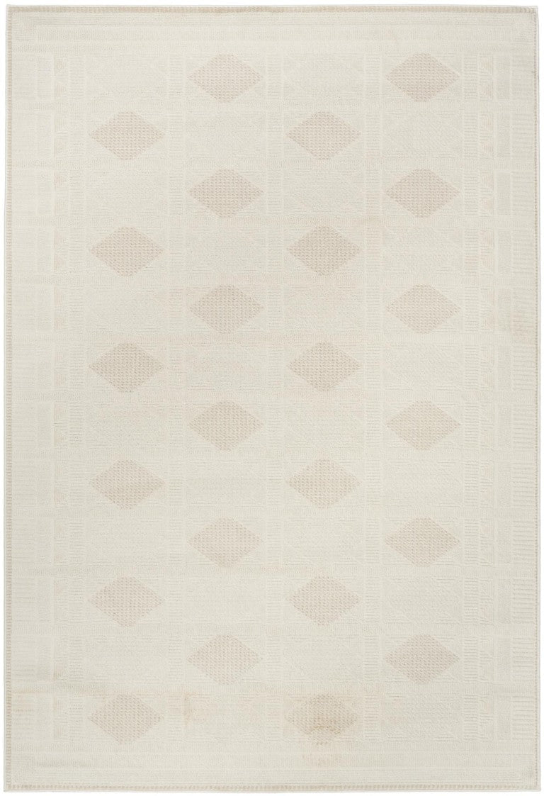 5x7 Beige Geometric Area Rug Power Loomed Polyester for Living Room or Bedroom