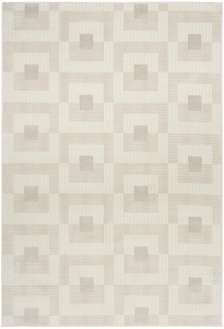 HomeRoots 5x7 Beige Geometric Area Rug Power Loomed Polyester with High Low Texture 572700